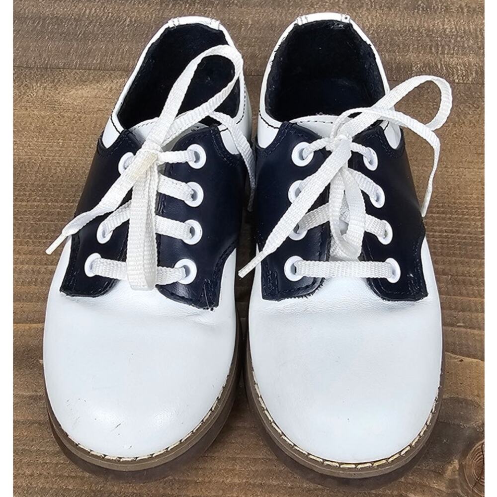 Striderite toddler classic leather saddle shoes navy white sz 7.5 preppy sturdy